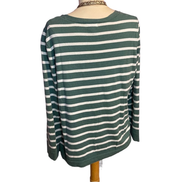 Green and Cream Horizontal Stripped Sweater - Picture 5 of 7